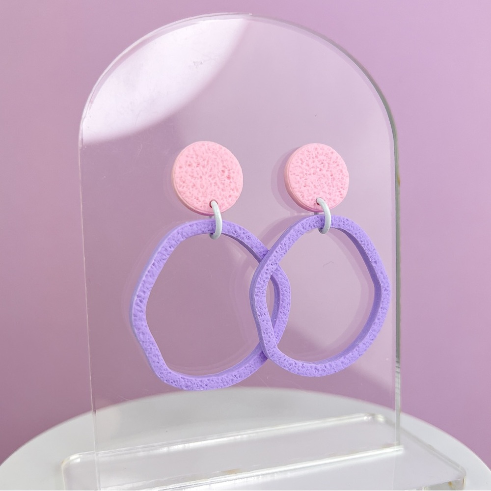 Textured Design Handmade Polymer Clay Dangle Skinny Hoop Earrings